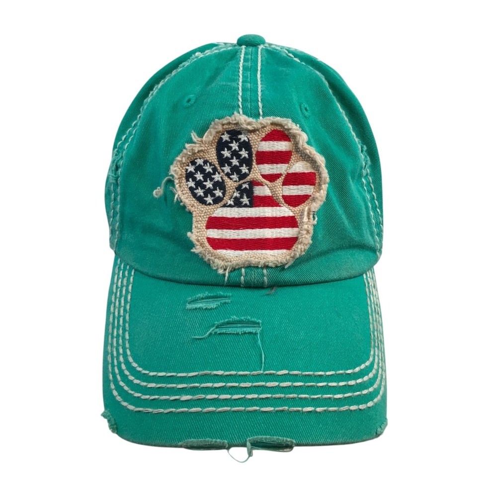KBETHOS Vintage Teal Green Distressed Paw Print American Flag Baseball‎ Cap Hat